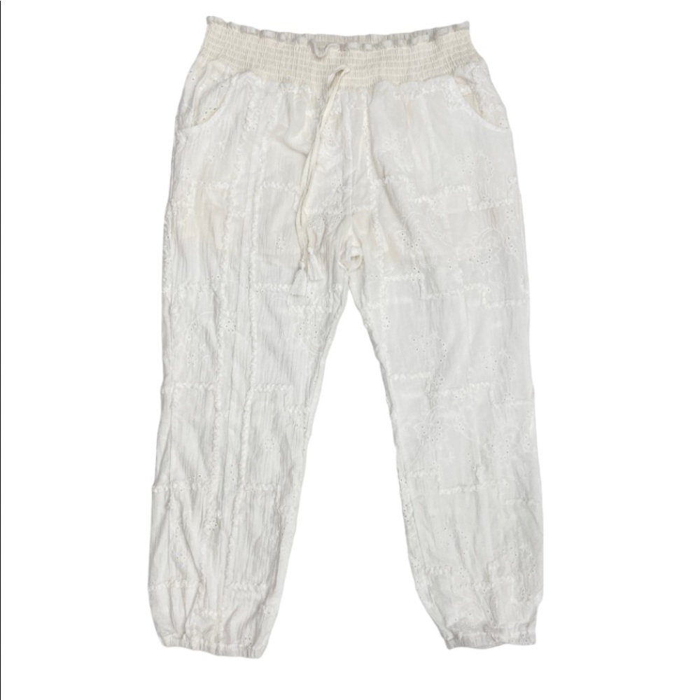 White Cotton Beach Pants Elastic Ankle Large Ocean Drive Pants